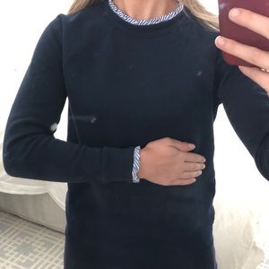 Blue & white lined navy blue sweater